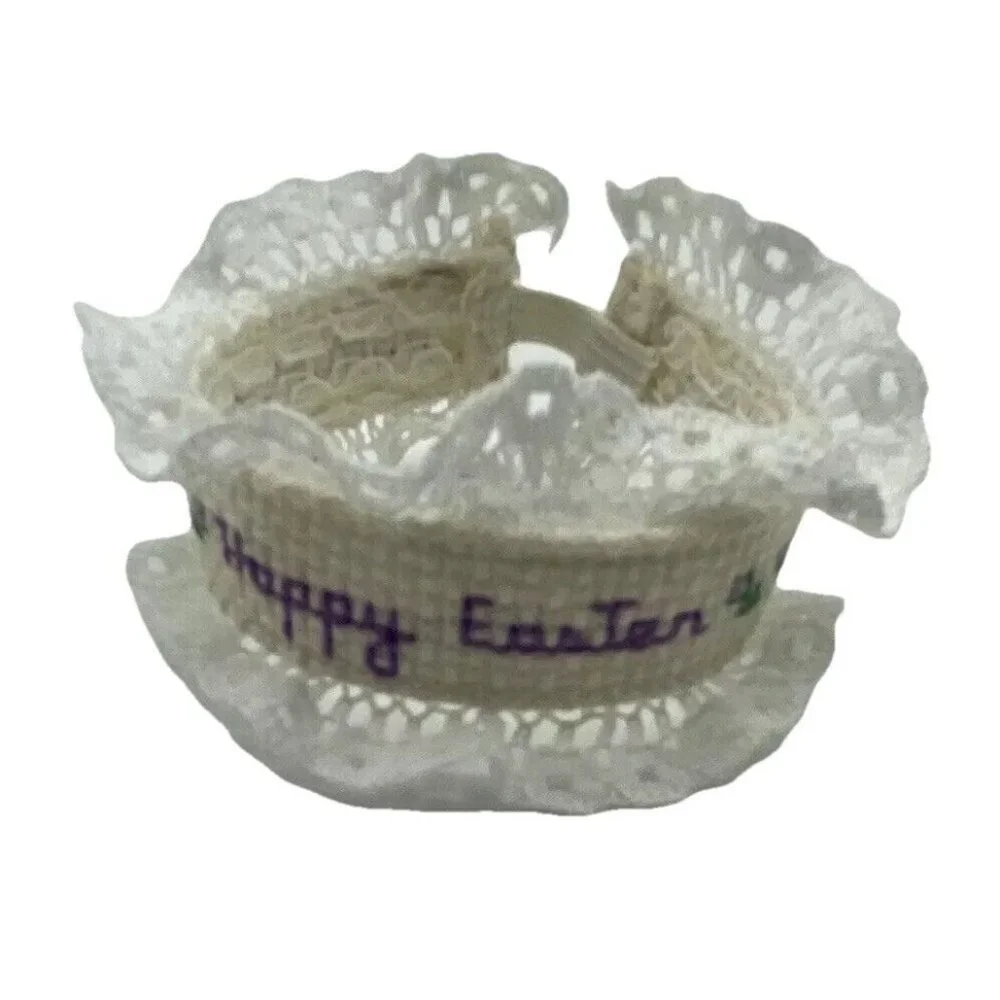 Vintage Cross Stitch Napkin Rings Handmade Easter Spring Dinner Party Set of 5